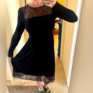 Black midi dress with lace detail